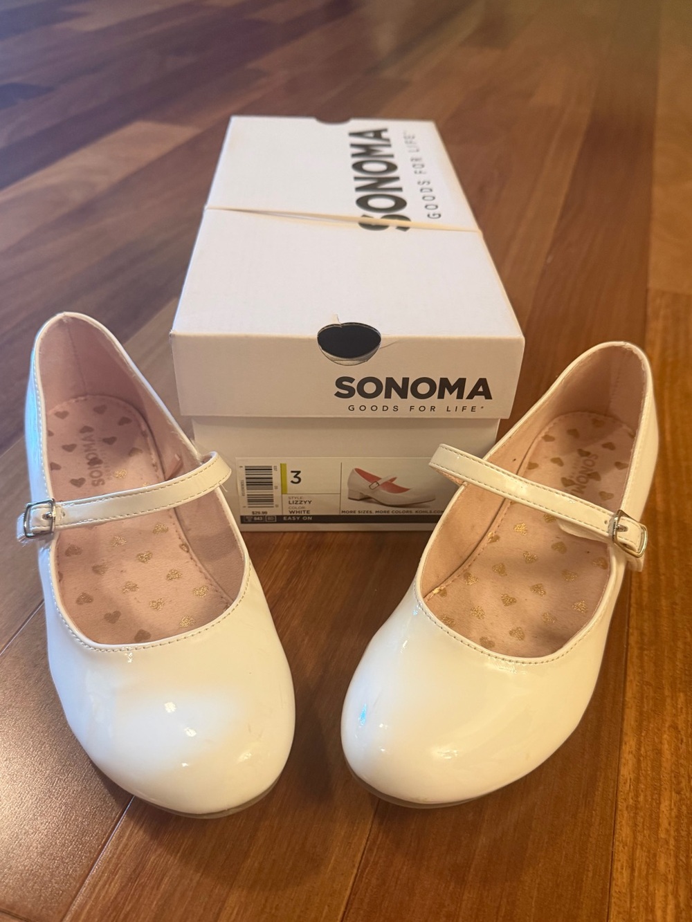 Sonoma White Patent Mary Jane Dress Shoes with Velcro Straps Girls Sz 3 - GUC
